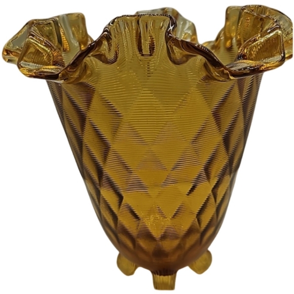 🏺FENTON vintage amber diamond optic threaded footed glass vase - Picture 4 of 10